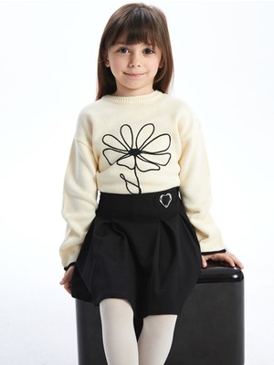 Lc Waikiki Yeni Sezon Bisiklet Yaka Nakışlı Kız Çocuk Triko Kazak