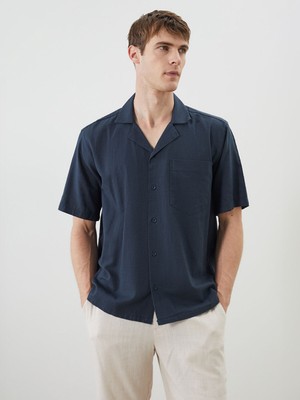 Lc Waikiki Yeni Sezon Rahat Kalıp Resort Yaka Kısa Kollu Keten Görünümlü Erkek Gömlek