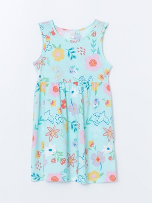 Lc Waikiki Yeni Sezon Bisiklet Yaka Baskılı Kız Çocuk Penye Elbise