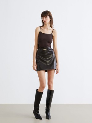 Lc Waikiki Yeni Sezon Beli Kemerli Deri Görünümlü Mini Etek