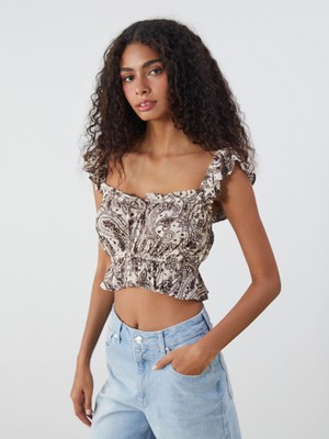 Lc Waikiki Yeni Sezon Bağlamalı Yaka Büzgülü Crop