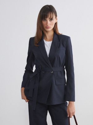 Lc Waikiki Yeni Sezon Çizgili Beli Kuşaklı Kadın Blazer Ceket