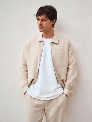 Lc Waikiki Yeni Sezon Slim Fit Gömlek Yaka %100 Keten Erkek Mont