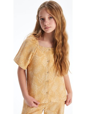 Lc Waikiki Yeni Sezon Kare Yaka Keten Karışımlı Kız Çocuk Bluz