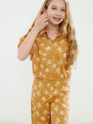 Lc Waikiki Yeni Sezon Desenli Kız Çocuk Crop Gömlek