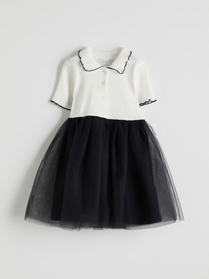 Lc Waikiki Yeni Sezon Polo Yaka Tüllü Kız Çocuk Elbise