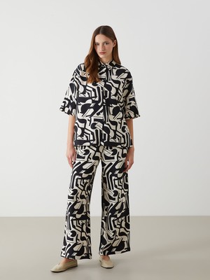 Lc Waikiki Yeni Sezon Beli Lastikli Desenli Geniş Paça Kadın Pantolon