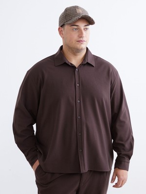 Lc Waikiki Erkek Gömlek Uzun Kollu Büyük Beden Kahverengi Regular Fit Klasik Stil