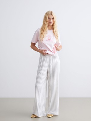 Lc Waikiki Yeni Sezon Beli Lastikli Çizgili Geniş Paça Kadın Pantolon