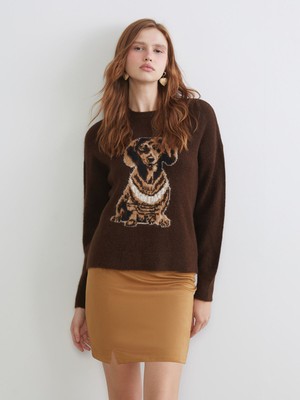 Lc Waikiki Yeni Sezon Köpek Desenli Oversize Kadın Triko Kazak