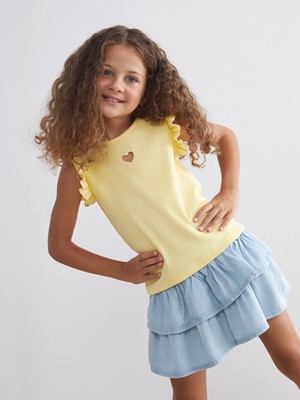 Lc Waikiki Yeni Sezon Bisiklet Yaka Nakışlı Kız Çocuk Bluz