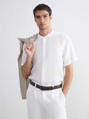 Lc Waikiki Yeni Sezon Regular Fit Hakim Yaka Kısa Kollu %100 Keten Erkek Gömlek