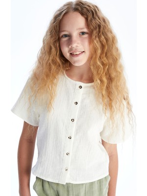 Lc Waikiki Yeni Sezon Kısa Kollu Müslin Kız Çocuk Gömlek