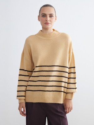 Lc Waikiki Yeni Sezon Yarım Balıkçı Yaka Çizgili Oversize Kadın Triko Kazak