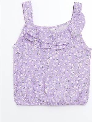 Lc Waikiki Yeni Sezon Kare Yaka Çiçekli Kız Çocuk Crop Bluz