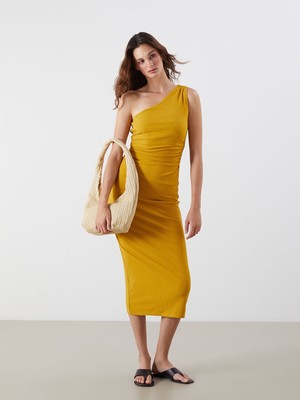 Lc Waikiki Yeni Sezon Tek Omuz Büzgülü Bodycon Elbise