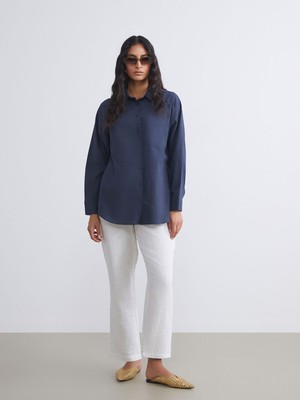 Lc Waikiki Yeni Sezon Beli Lastikli Çizgili Keten Görünümlü Kadın Pantolon