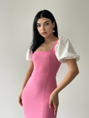 Yeşil Sarmaşık Alice Balon Kol Elbise