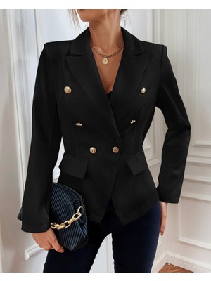 Yeşil Sarmaşık Kadın Uzun Kollu Yakalı Önden Düğmeli Cep Detay Atlas Ceket