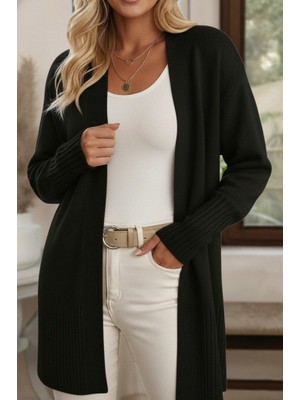 Yeşil Sarmaşık Kadın Uzun Kollu Önü Açık Triko Hırka