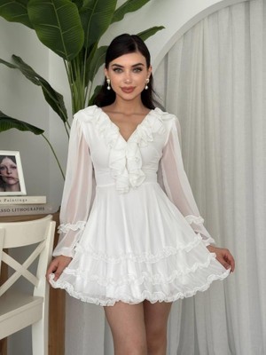 Yeşil Sarmaşık Osıes Fırfırlı Elbise