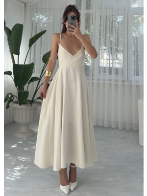 Yeşil Sarmaşık 7073 Elbise-Bej