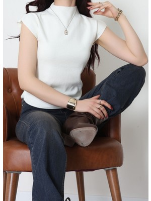 f.kereci Kadın Yanları Büzgülü Triko Kısa Kollu Bluz – Beyaz