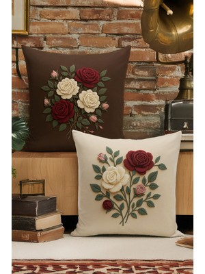 Bertille Home Çift Tarafı Dijital Baskılı  4'lü Kırlent Kılıfı Seti (Panç /punch Nakış Desen Görünümlü)