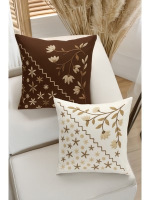 Bertille Home Çift Tarafı Dijital Baskılı  4'lü Kırlent Kılıfı Seti (Panç /punch Nakış Desen Görünümlü)