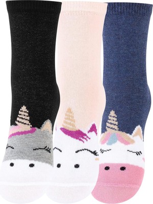 Hype Store 3'lü Unicorn Motifli Kız Çocuk Çorapları - Renkli ve Dayanıklı Tasarım,