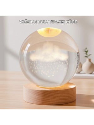 Store Mania USB Bağlantılı 3D Kristal Yağmur Bulutu Lamba Ahşap Tabanlı Dekoratif Aydınlatma (Store-Mania