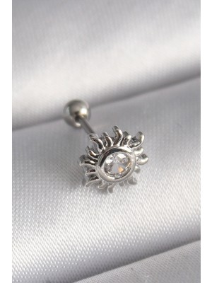 Lokiboo 316L Çelik Gümüş Renk Zirkon Taşlı Güneş Tragus Piercing - Lisinya