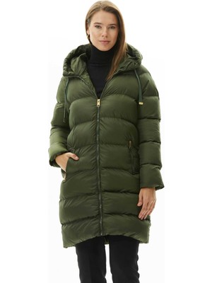 Selen Giyim Kendinden Kapüşonlu Grogrenli Uzun Mont