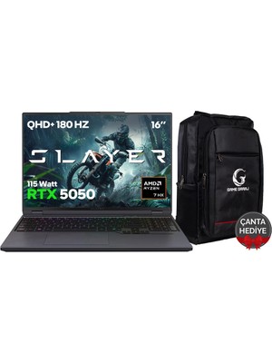 Game Garaj Slayer R7T-5050 C2 Amd Ryzen 7 8840HX 32GB Ram 1tb SSD RTX5050 16" Qhd+ 180Hz IPS Freedos Gaming Laptop