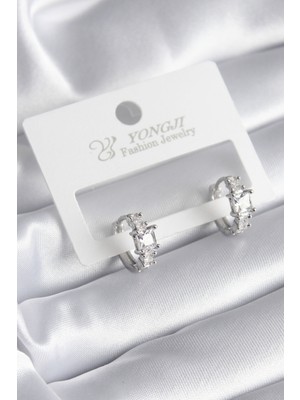 Lokiboo Pirinç Gümüş Renk Zirkon Taşlı Kadın Küpe - Lisinya