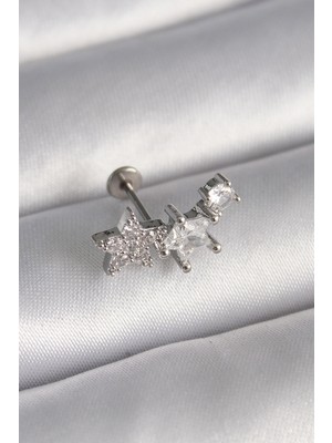 Lokiboo 316L Çelik Gümüş Renk Zirkon Taşlı Yıldız Model Tragus Piercing - Lisinya