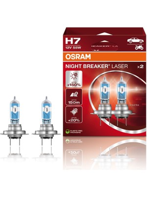 Osram H7 12V 55W Next Generation Night Breaker LASER %150 150M +20% Işık Gücü 2'li Set