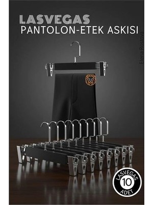Butik Lasvegas  Siyah Ahşap Pantolon ve Etek Askı Seti 10'lu Set Lüks Amerikan Kancalı