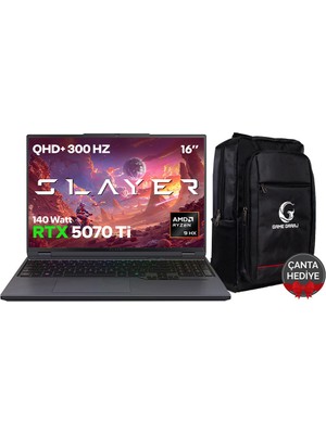 Game Garaj Slayer R9T3D-5070TI C3 Amd Ryzen 9 9955HX3D 32GB Ram 2tb SSD RTX5070TI 16" Qhd IPS 300Hz Freedos Gaming Laptop