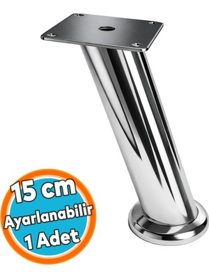 Nzb (15 Cm) Tablalı Dereceli Ayarlanabilir Krom Metal Baza Tv Ünitesi Koltuk Mobilya Ayağı (+2cm)