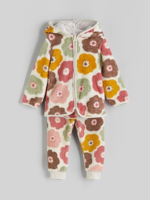 Lc Waikiki Yeni Sezon Çiçekli Desenli Kız Bebek Hırka ve Pantolon 2'li