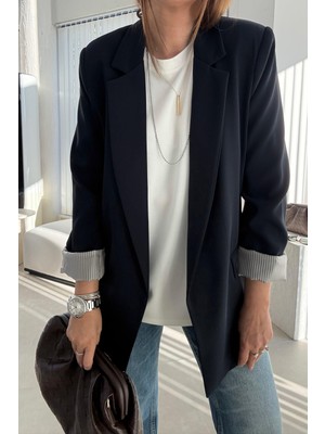 Lacivert Çizgi Astarlı Blazer Ceket