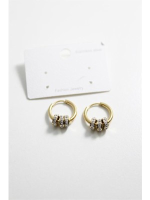 Royaleks Çelik Taşlı Halka  Küpe - Altın