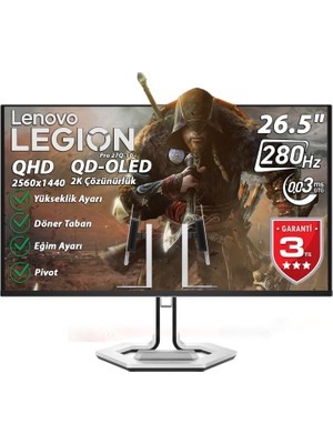 Lenovo Legion Pro 27Q-10 26.5" 0.03 MS (Gtog) 280Hz (2xHDMI-DP) AMD Freesync Premium Pro 2K QHD 2560X1440 Pivot QD-OLED Panel Monitör 68CFGACBTK