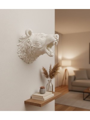 TeknoBaran Özel Tasarım Beyaz Ayı Duvar Aksesuarı 3D Dekoratif Heykel 25X19 cm