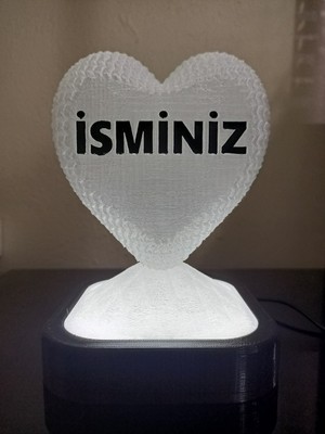 3D Dönüşüm Atölyesi Kişiye Özel Hediyelik Isimli Kalp Figürlü Dekoratif LED Lamba - Adaptörlü - Beyaz Işıklı