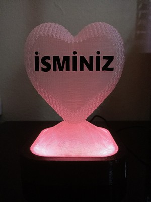3D Dönüşüm Atölyesi Kişiye Özel Hediyelik Isimli Kalp Figürlü Dekoratif LED Lamba - Adaptörlü - Pembe Işıklı