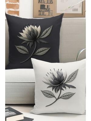 Bertille Home Çift Tarafı Dijital Baskılı  4'lü Kırlent Kılıfı Seti (Panç /punch Nakış Desen Görünümlü)