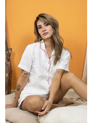 Varol %100 Pamuk Müslin Kadın Şortlu Pijama & Ev Giyim Takımı – Beyaz