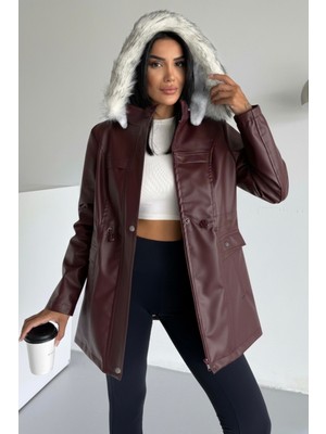 Hiramir Kapüşonlu Deri Içi Kürklü Cep Üstü Detaylı Mont Bej KS2509